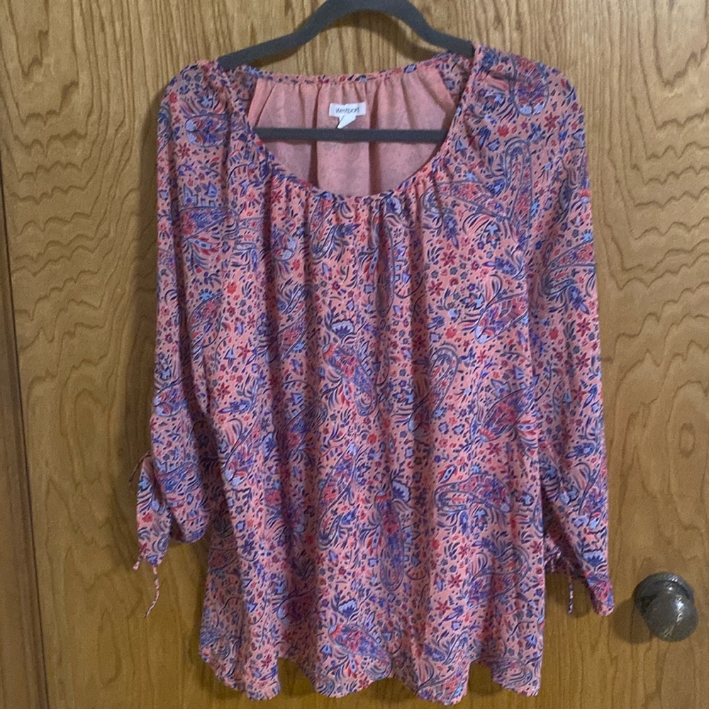 Westport beautiful blouse Large coral blue and reds - Picture 1 of 7